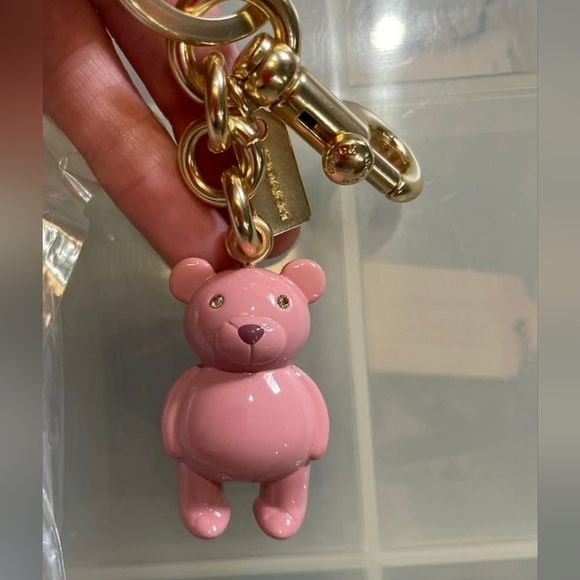 Coach Handbags - Coach Pink Teddy Bear Keychain with Gold Accents